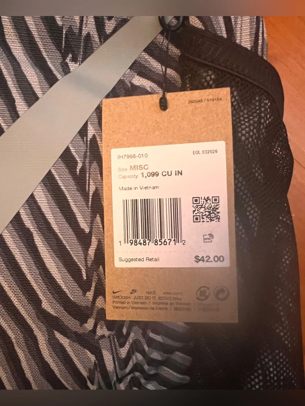 Nike Black & White Zebra-Print Backpack with Large Swoosh